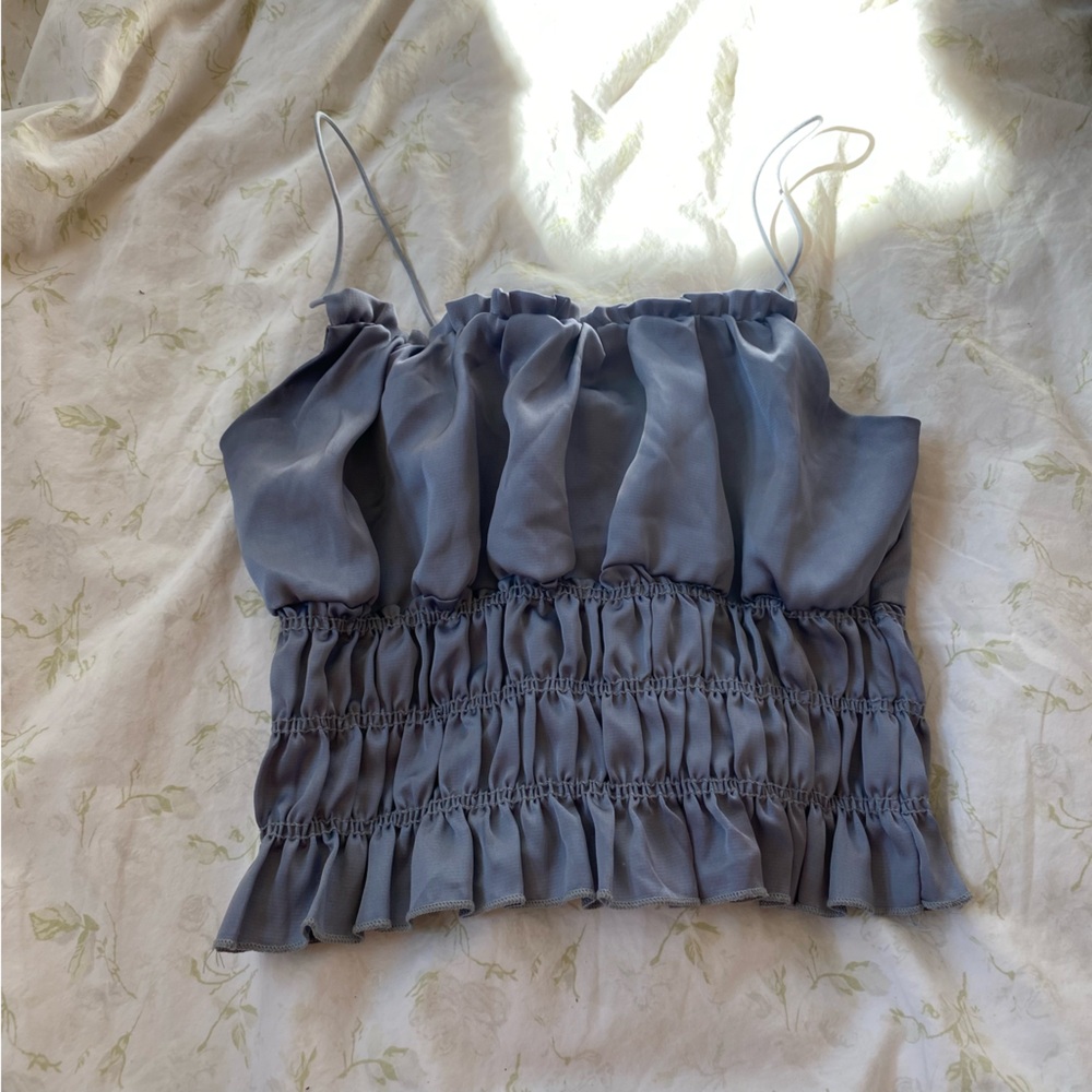 Satin Ruffled Blue Camisole Bohme